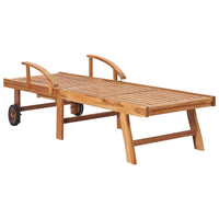Thumbnail for Sonnenliege mit Auflage Graues Karomuster Massivholz Teak
