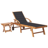 Thumbnail for Sonnenliege mit Tisch und Auflage Massivholz Teak