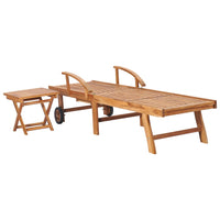 Thumbnail for Sonnenliege mit Tisch und Auflage Massivholz Teak