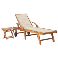 Thumbnail for Sonnenliege mit Tisch und Auflage Massivholz Teak