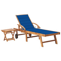 Thumbnail for Sonnenliege mit Tisch und Auflage Massivholz Teak