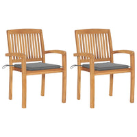 Thumbnail for Gartenstühle 2 Stk. mit Grauen Kissen Massivholz Teak