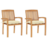 Thumbnail for Gartenstühle 2 Stk. mit Cremeweißen Kissen Massivholz Teak
