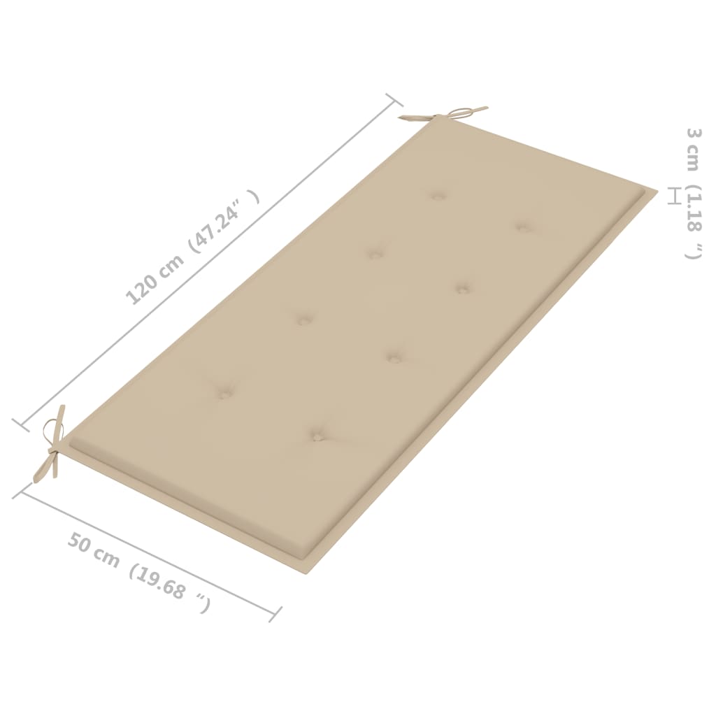 Stapelbare Gartenbank mit Auflage 128,5 cm Massivholz Teak