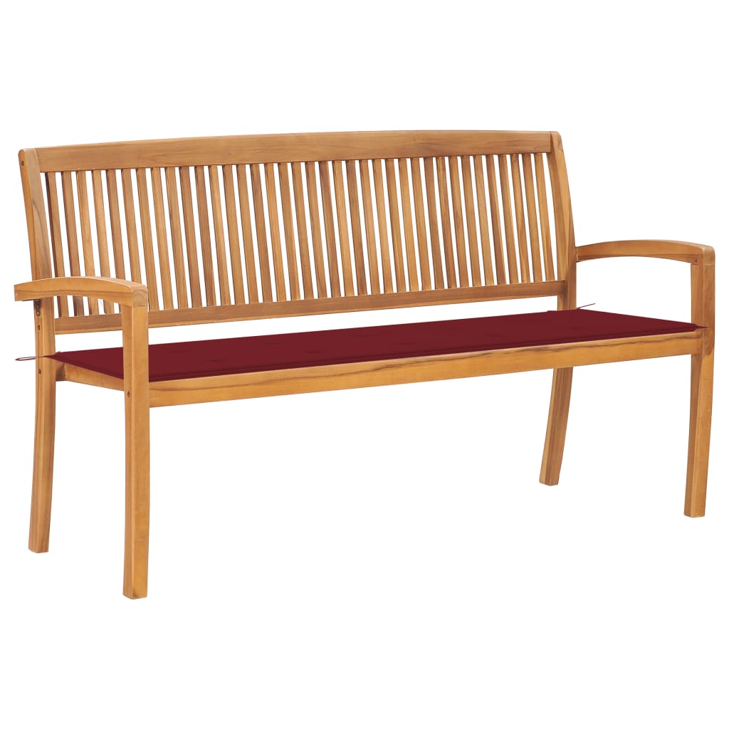 Stapelbare Gartenbank mit Auflage 159 cm Massivholz Teak