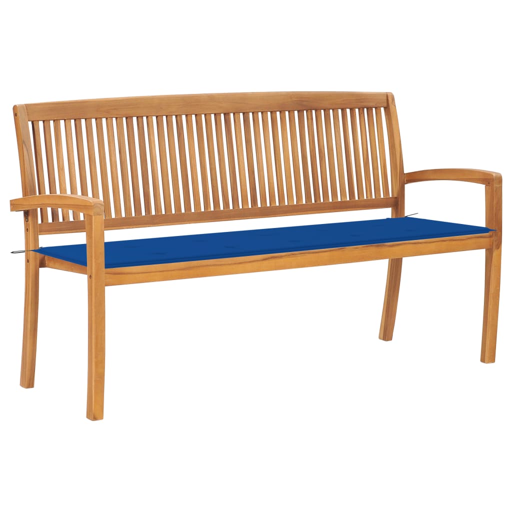Stapelbare Gartenbank mit Auflage 159 cm Massivholz Teak
