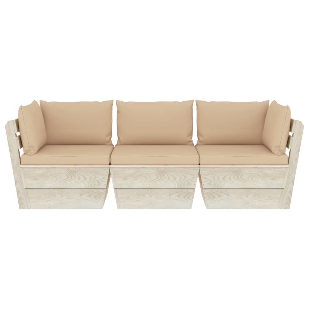 Garten-Palettensofa 3-Sitzer mit Kissen Fichtenholz