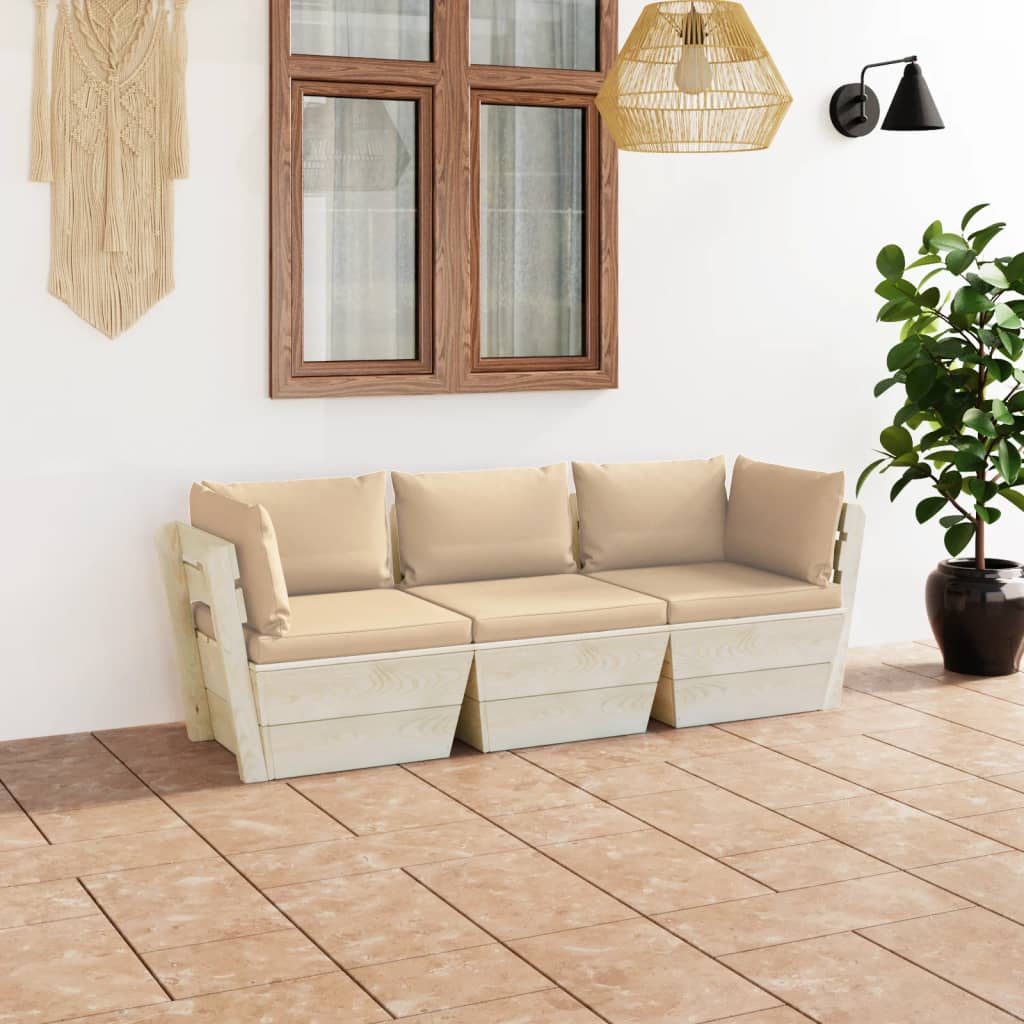 Garten-Palettensofa 3-Sitzer mit Kissen Fichtenholz