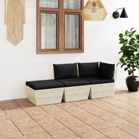 Thumbnail for 3-tlg. Garten-Sofagarnitur aus Paletten mit Kissen Fichtenholz