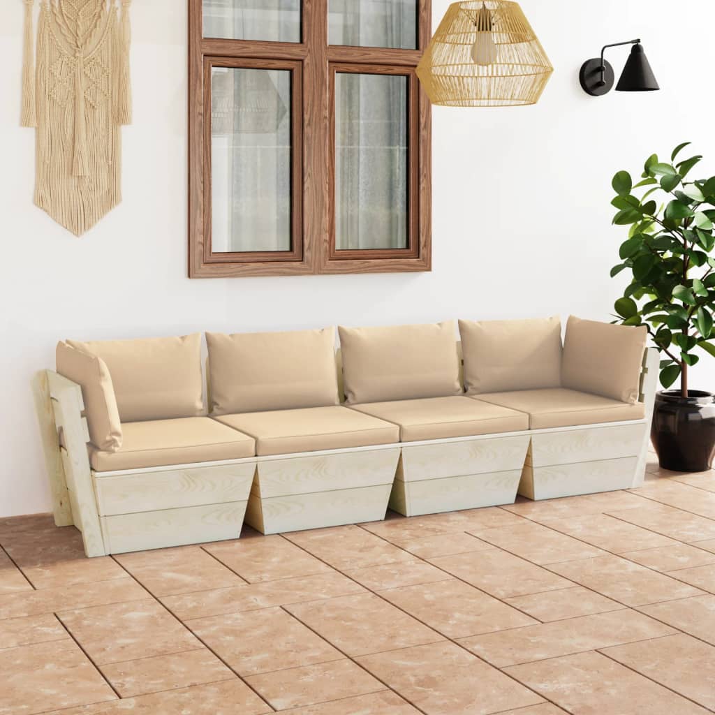 Garten-Palettensofa 4-Sitzer mit Kissen Fichtenholz