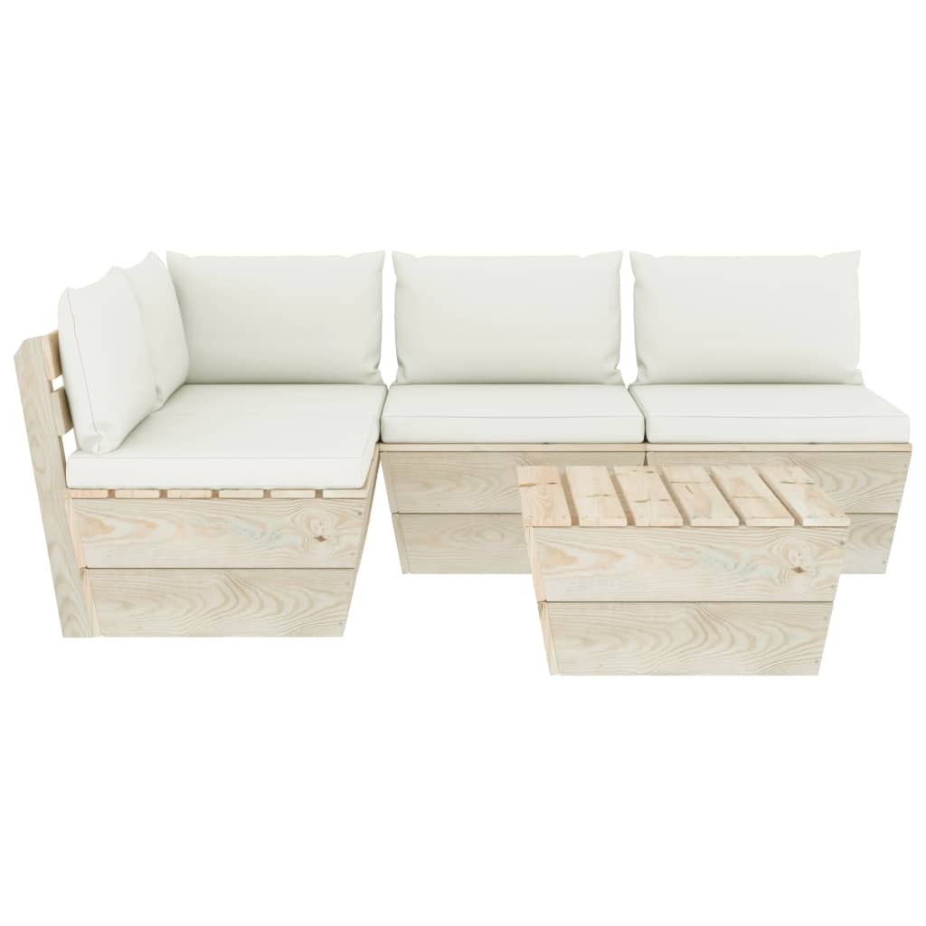 5-tlg. Garten-Sofagarnitur aus Paletten mit Kissen Fichtenholz