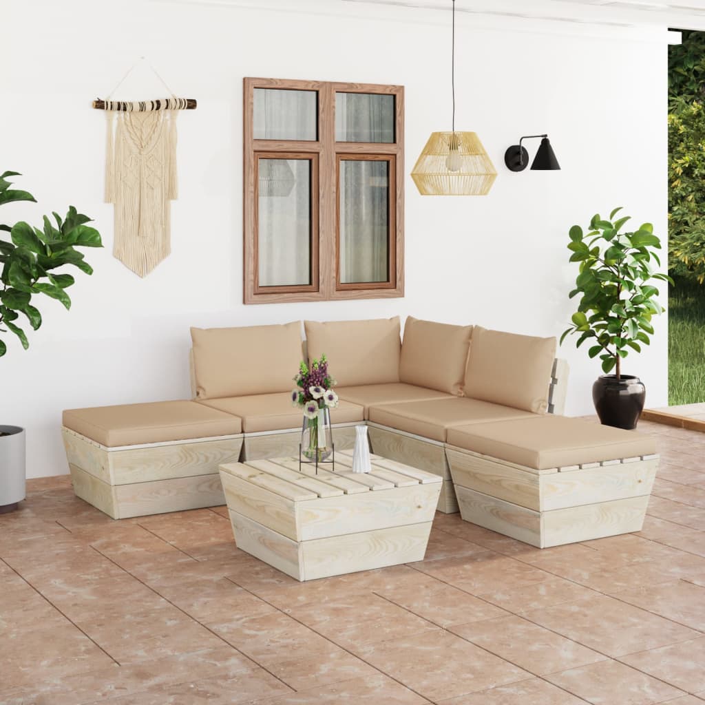 6-tlg. Garten-Sofagarnitur aus Paletten mit Kissen Fichtenholz