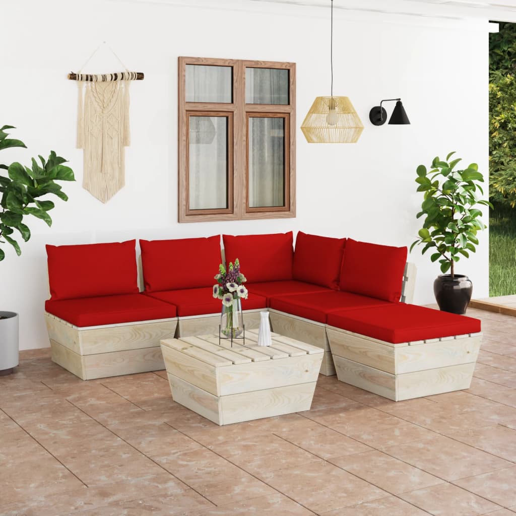 6-tlg. Garten-Sofagarnitur aus Paletten mit Kissen Fichtenholz