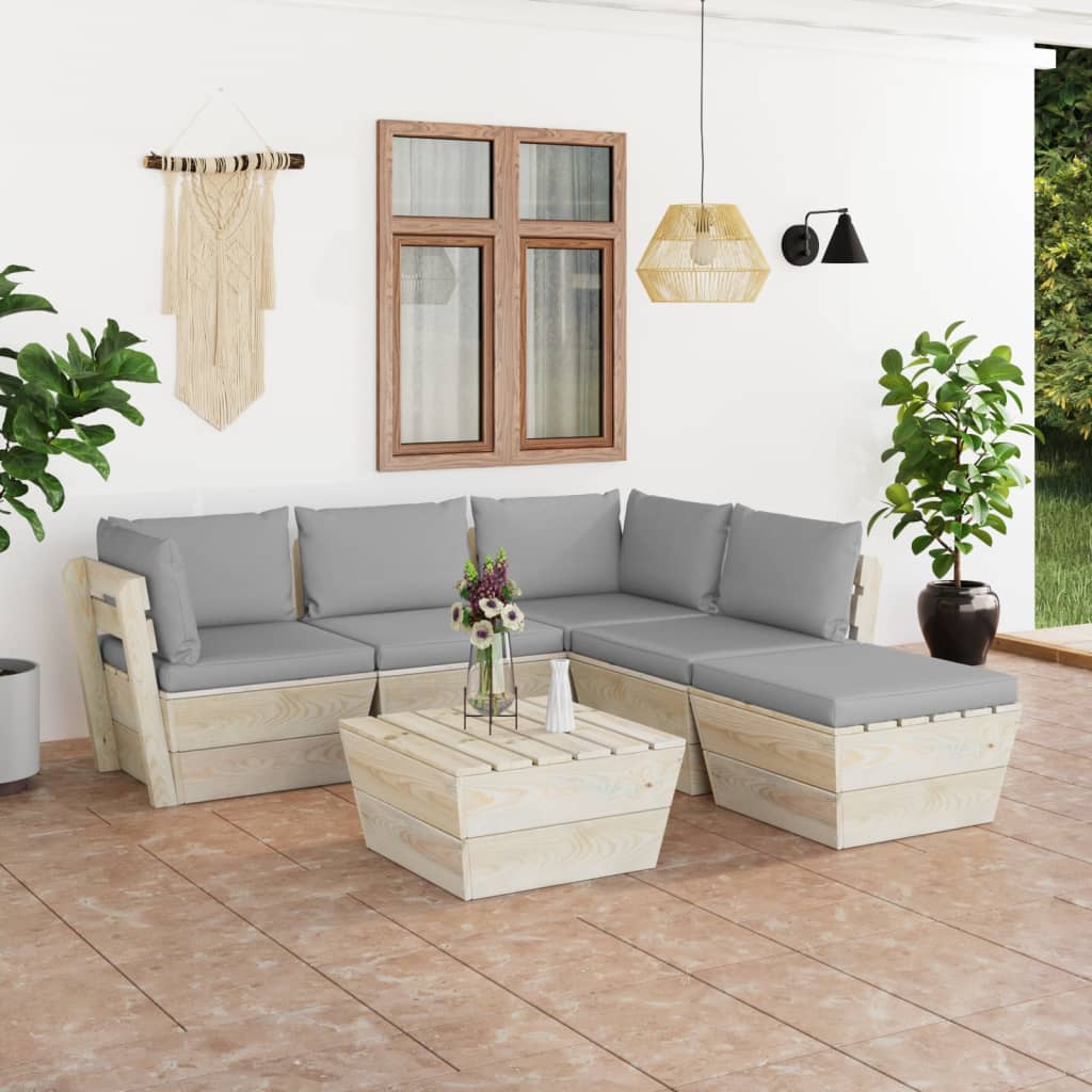 6-tlg. Garten-Sofagarnitur aus Paletten mit Kissen Fichtenholz