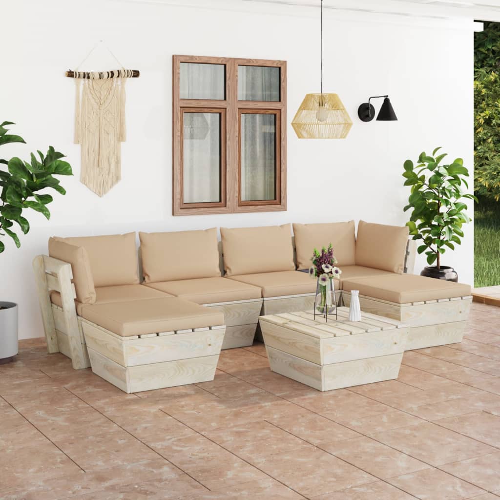 7-tlg. Garten-Sofagarnitur aus Paletten mit Kissen Fichtenholz