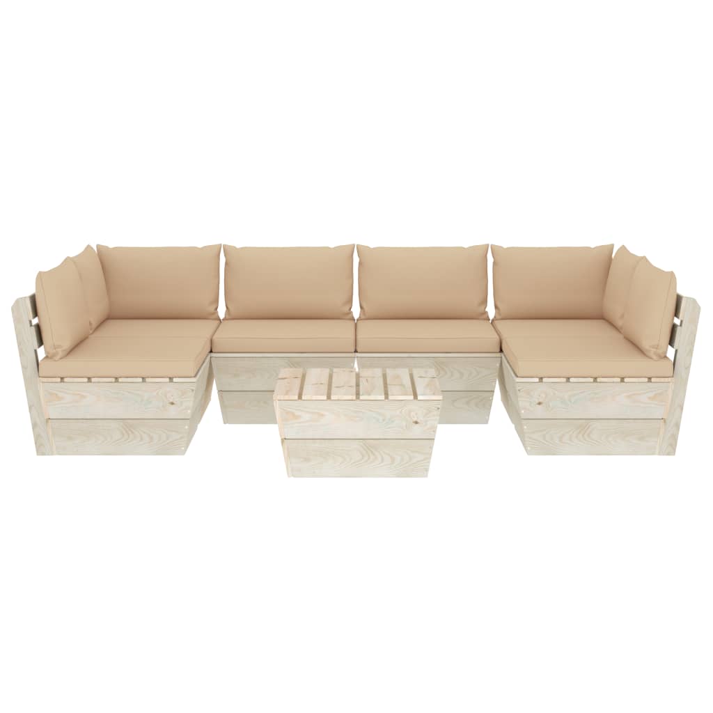 7-tlg. Garten-Sofagarnitur aus Paletten mit Kissen Fichtenholz