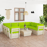 Thumbnail for 9-tlg. Garten-Sofagarnitur aus Paletten mit Kissen Fichtenholz