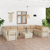 Thumbnail for 10-tlg. Garten-Sofagarnitur aus Paletten mit Kissen Fichtenholz