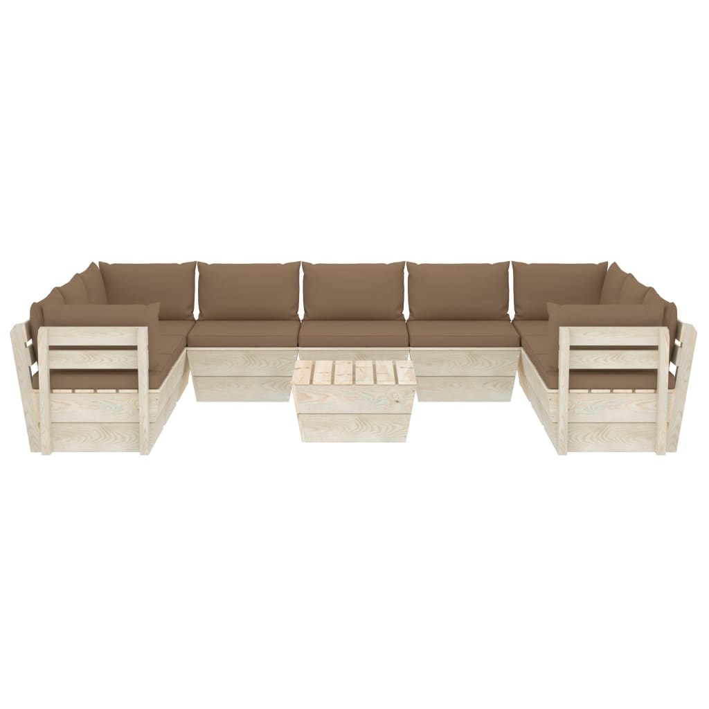 10-tlg. Garten-Sofagarnitur aus Paletten mit Kissen Fichtenholz
