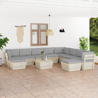 Thumbnail for 11-tlg. Garten-Sofagarnitur aus Paletten mit Kissen Fichtenholz