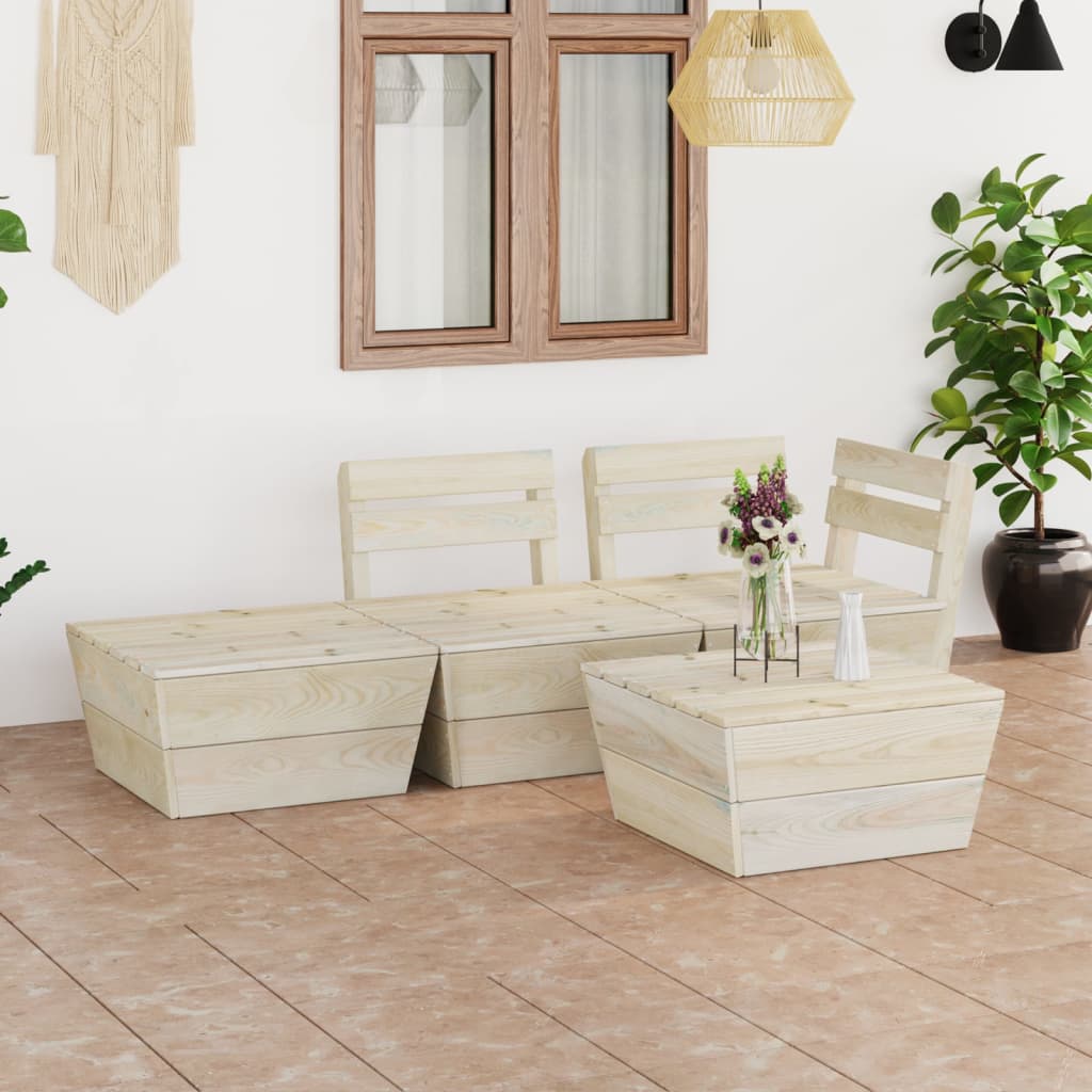 4-tlg. Garten-Paletten-Lounge-Set Imprägniertes Fichtenholz