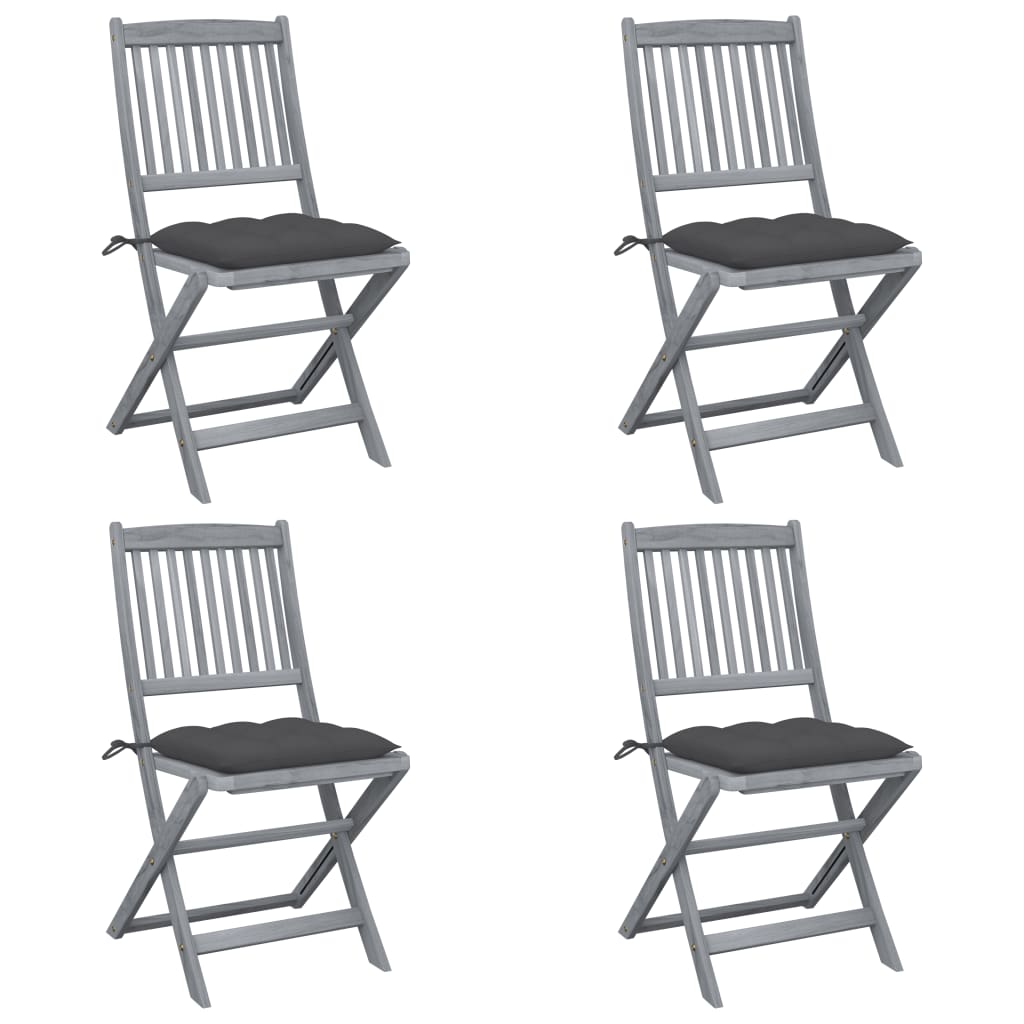 Klappbare Gartenstühle 4 Stk. mit Kissen Massivholz Akazie