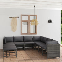 Thumbnail for 9-tlg. Garten-Lounge-Set mit Kissen Poly Rattan Grau