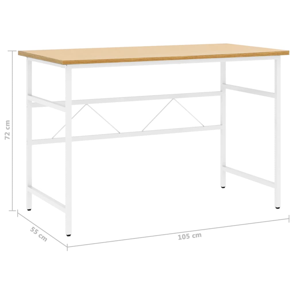 Computertisch Weiß und Eiche Hell 105x55x72 cm MDF und Metall