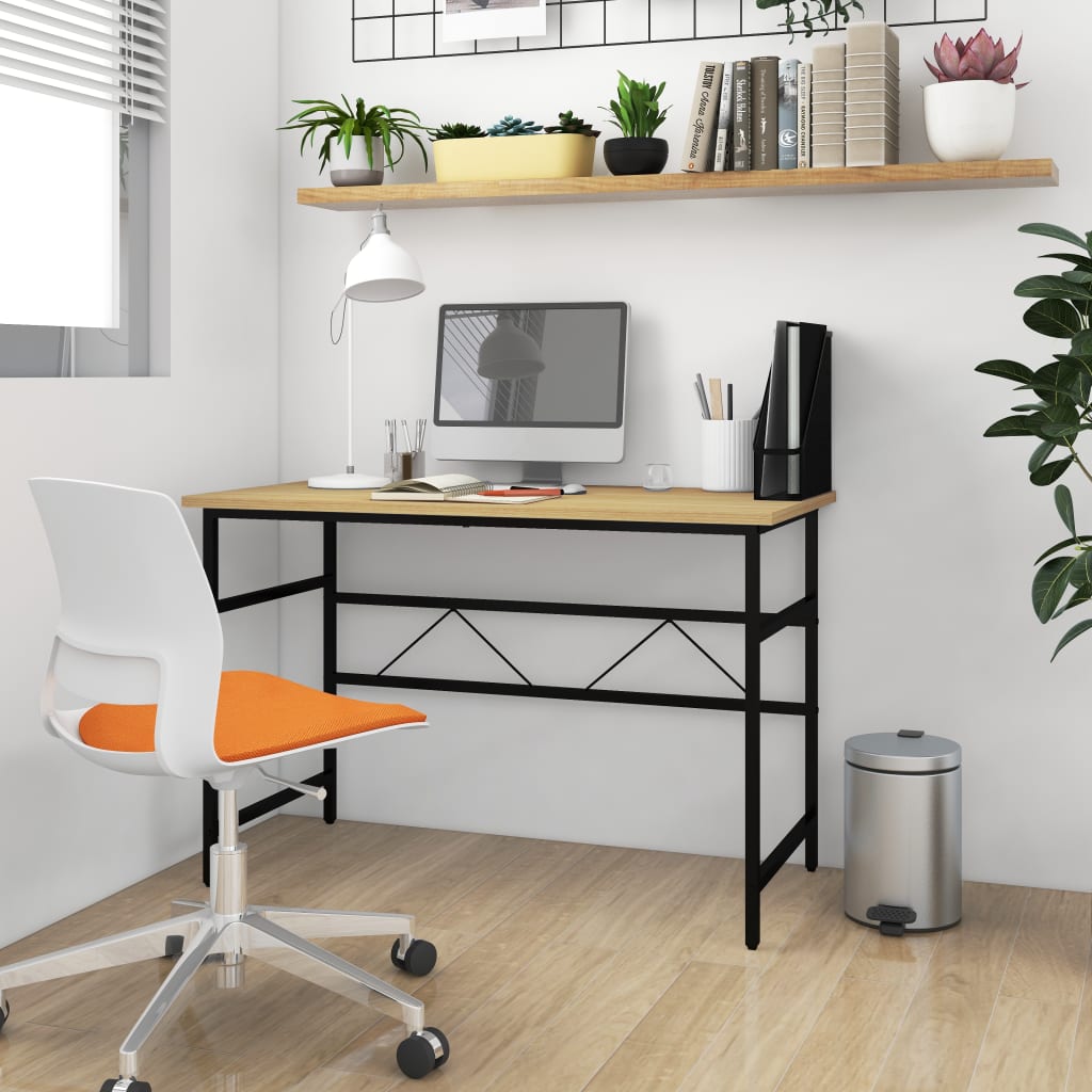 Computertisch Schwarz und Eiche Hell 105x55x72 cm MDF und Metall