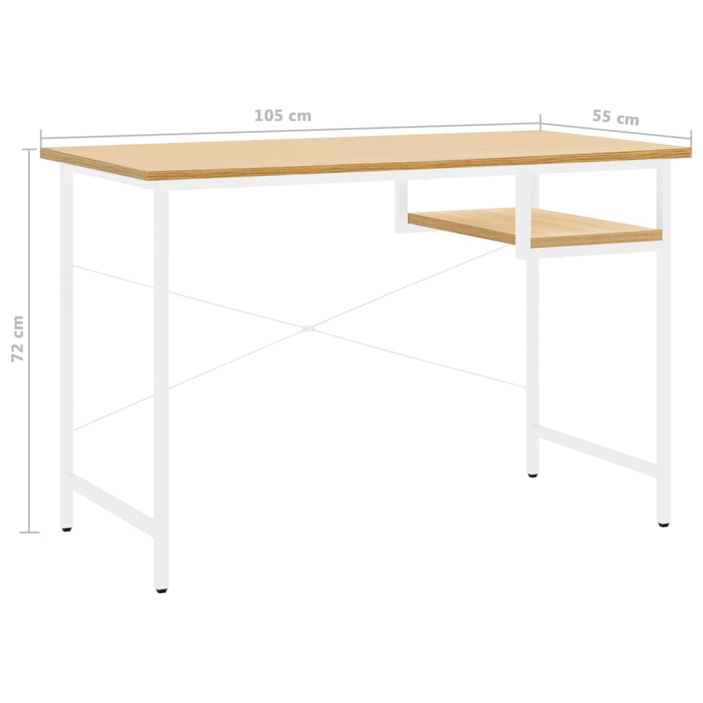Computertisch Weiß und Eiche Hell 105x55x72 cm MDF und Metall