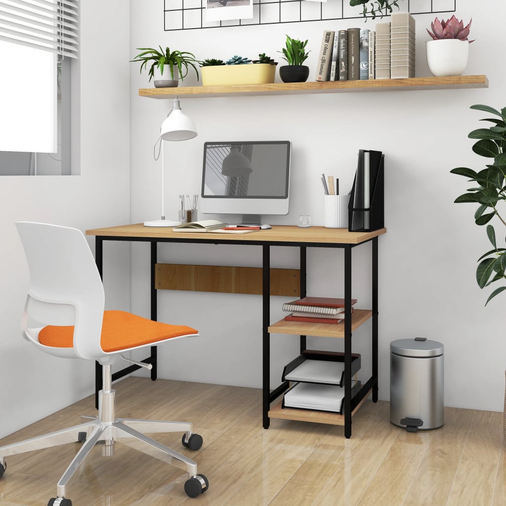Computertisch Schwarz und Eiche Hell 105x55x72 cm MDF und Metall