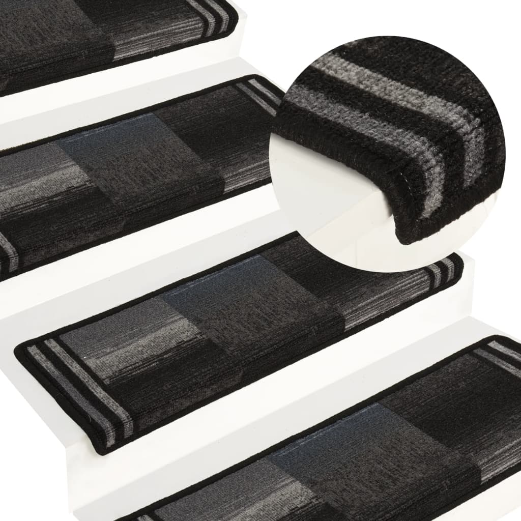 Treppenmatten Selbstklebend 15 Stk. 65x25 cm Schwarz und Grau