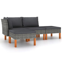 Thumbnail for 4-tlg. Garten-Lounge-Set mit Kissen Poly Rattan Grau