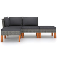 Thumbnail for 4-tlg. Garten-Lounge-Set mit Kissen Poly Rattan Grau