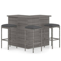 Thumbnail for 4-tlg. Gartenbar-Set mit Kissen Poly Rattan Grau