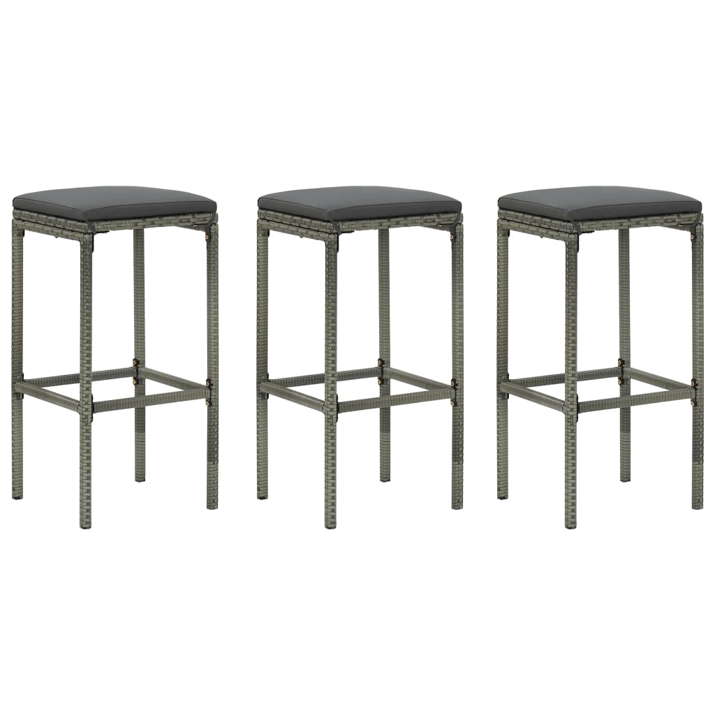 4-tlg. Gartenbar-Set mit Kissen Poly Rattan Grau