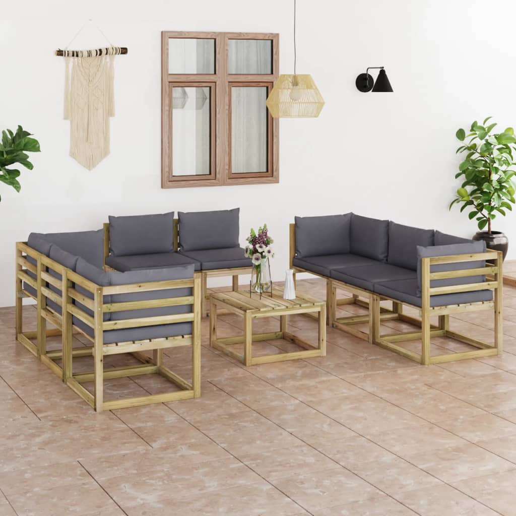 9-tlg. Garten-Lounge-Set mit Kissen Imprägniertes Kiefernholz