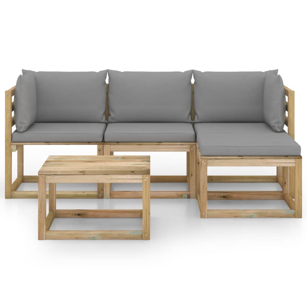 5-tlg. Garten-Lounge-Set mit Grauen Kissen
