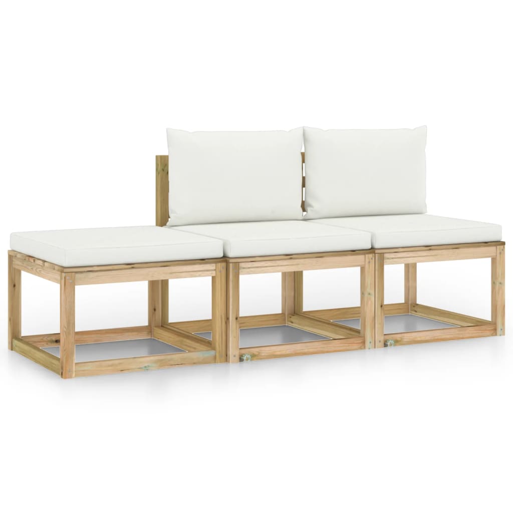 3-tlg. Garten-Lounge-Set mit Creme Kissen