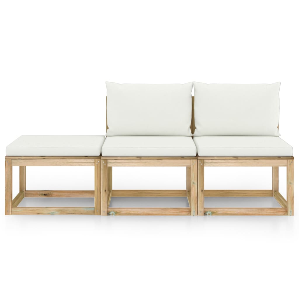 3-tlg. Garten-Lounge-Set mit Creme Kissen