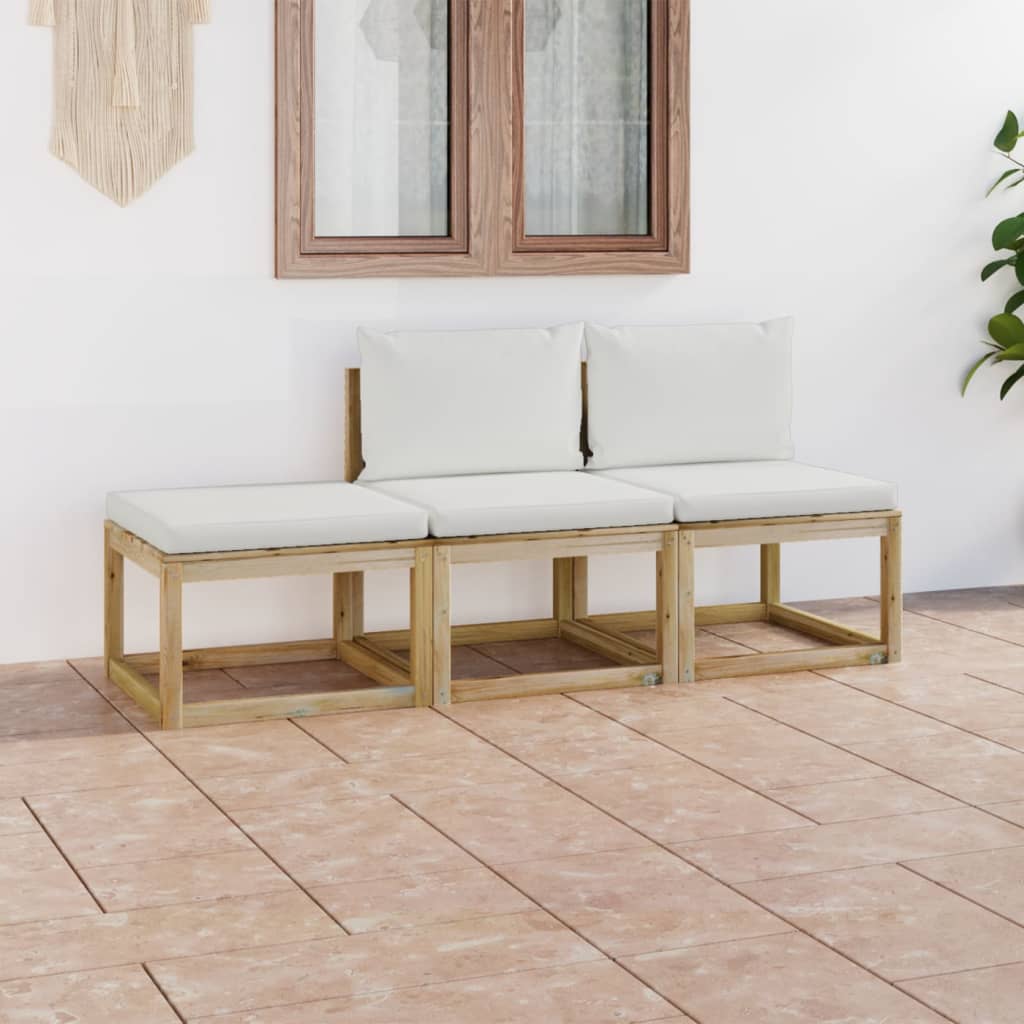 3-tlg. Garten-Lounge-Set mit Creme Kissen