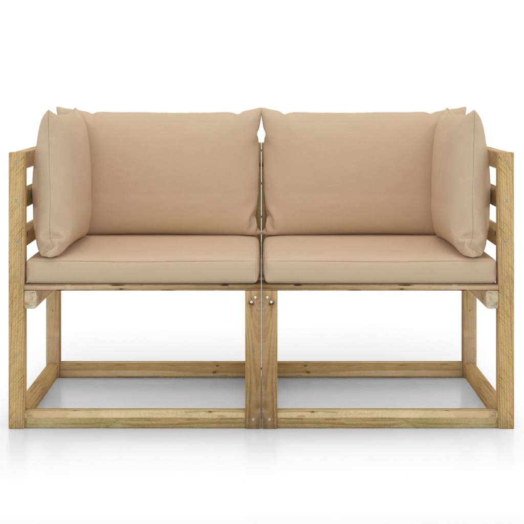 Garten-Ecksofas mit Kissen 2 Stk. Kiefernholz Grün Imprägniert