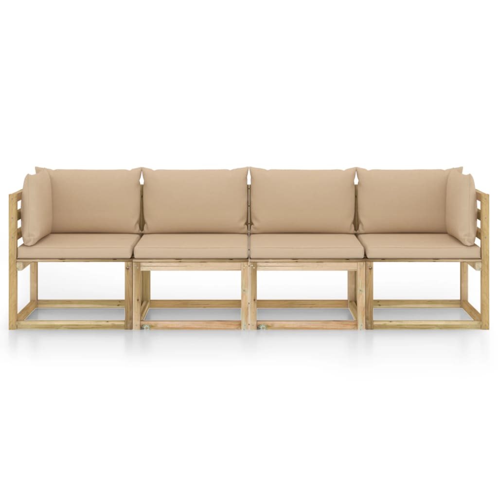 4-Sitzer-Gartensofa mit Beige Kissen
