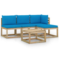 Thumbnail for 5-tlg. Garten-Lounge-Set mit Hellblauen Kissen
