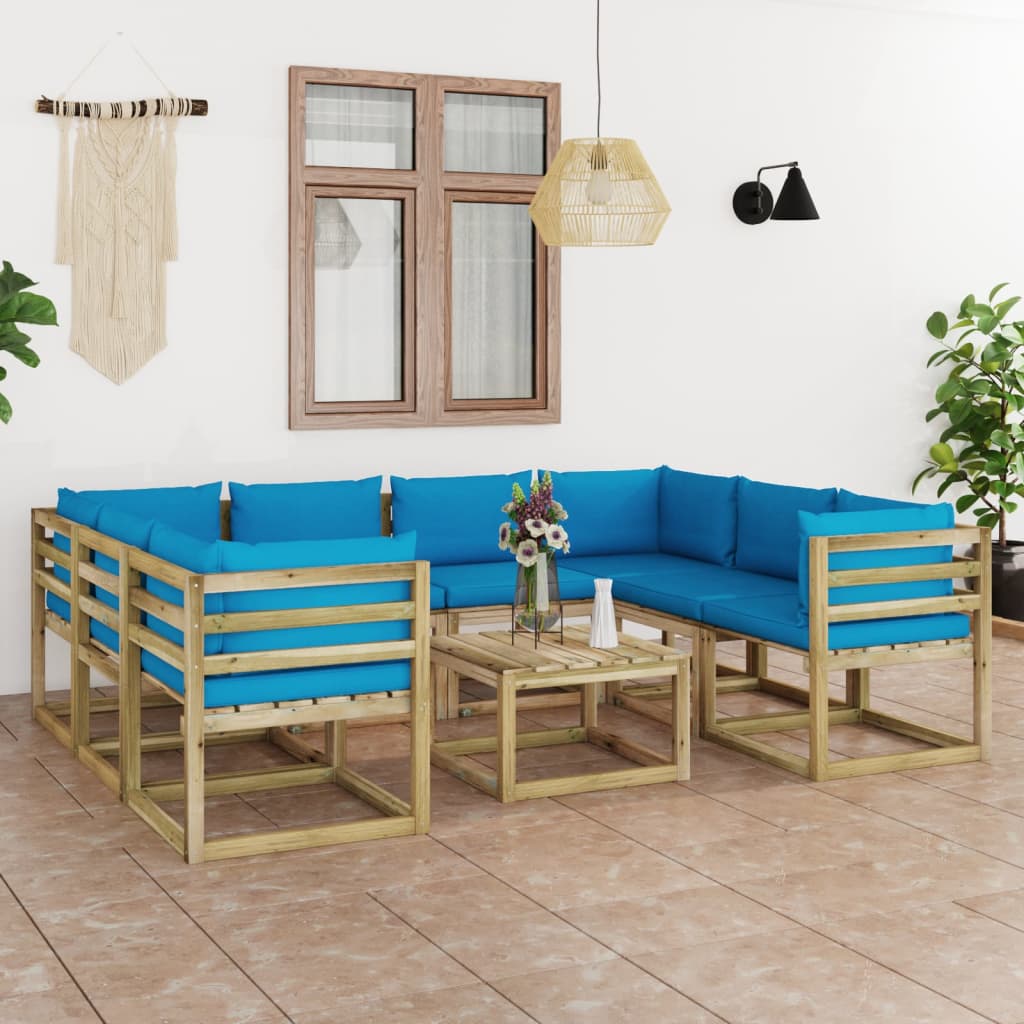 9-tlg. Garten-Lounge-Set mit Kissen Imprägniertes Kiefernholz