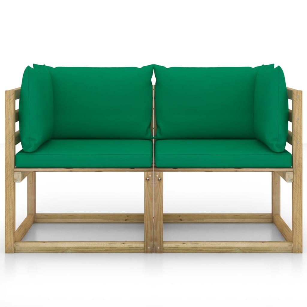 Garten-Ecksofas mit Kissen 2 Stk. Kiefernholz Grün Imprägniert