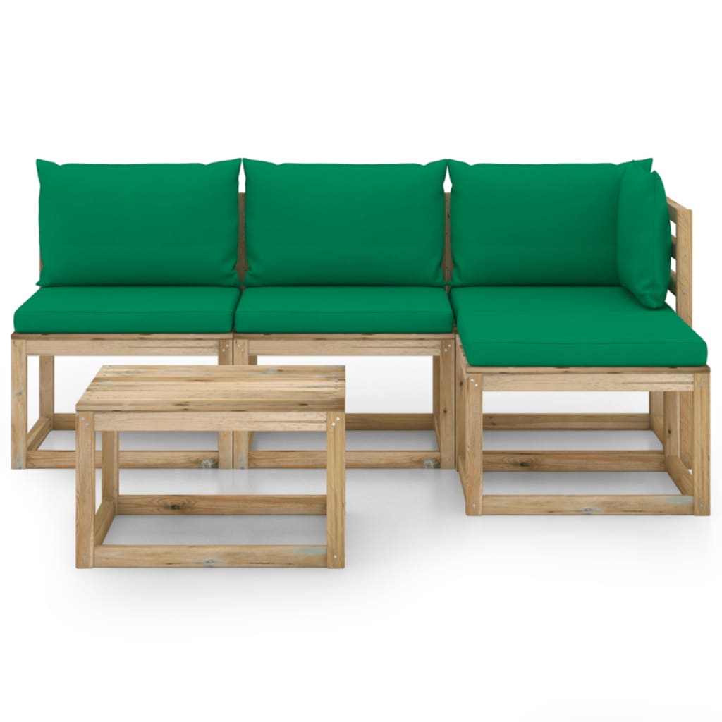 5-tlg. Garten-Lounge-Set mit Grünen Kissen