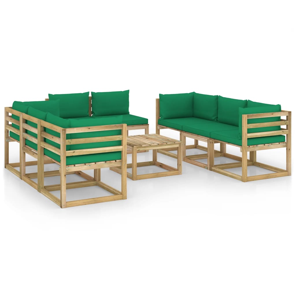 9-tlg. Garten-Lounge-Set mit Kissen Imprägniertes Kiefernholz