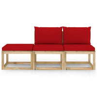 Thumbnail for 3-tlg. Garten-Lounge-Set mit Roten Kissen