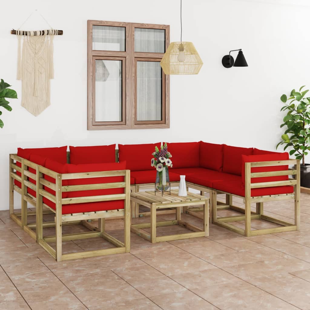 9-tlg. Garten-Lounge-Set mit Kissen Imprägniertes Kiefernholz